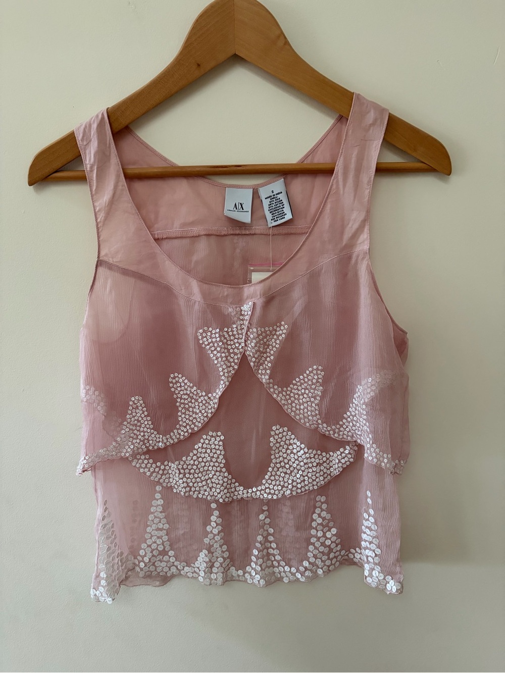 NWT Armani Exchange Sequin Silk Chiffon Layered Top